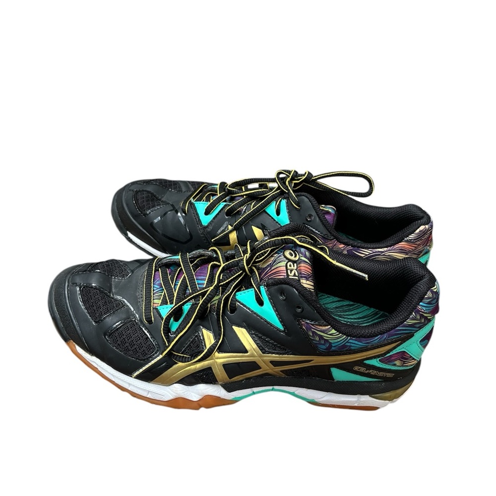 ASICS Gel-Tactic Volleyball Shoes Size 7 Black Gold Good Condition